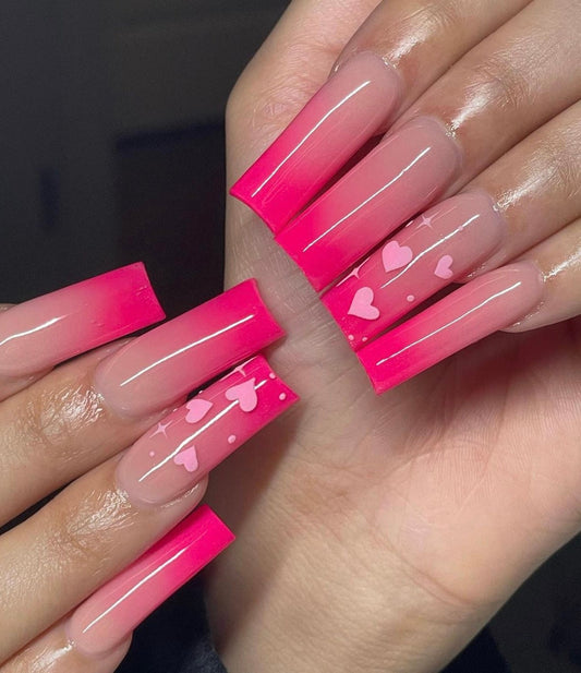 Pink Ombré + Hearts press ons | press on nails | Handmade Press On Nails