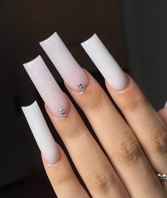 Soft White + Glitter press ons | press on nails | Handmade Press On Nails