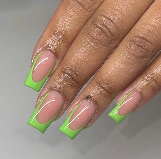 Green French press ons | press on nails | Handmade Press On Nails