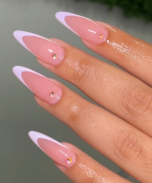 Lilac French + Rhinestones press ons | press on nails | Handmade Press On Nails