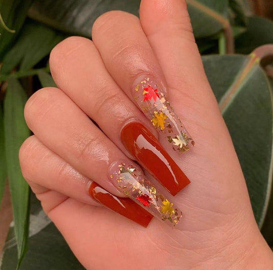 Fall leaves Encapsulated press ons | press on nails | Handmade Press On Nails