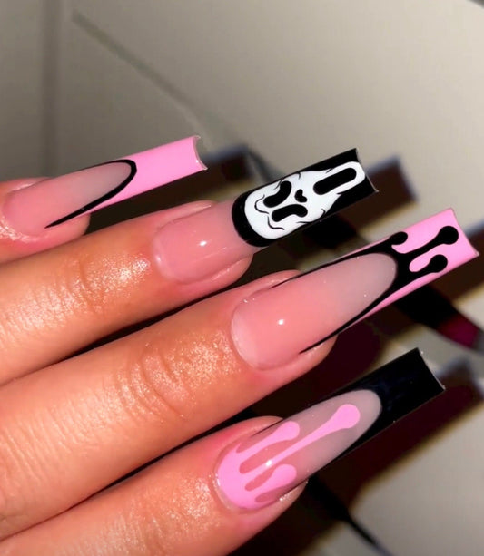 Halloween press-on Nails | Ghost face press ons | Handmade Press On Nails