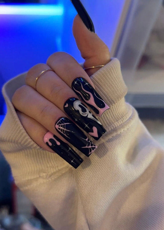 Black Ghostface press ons | Halloween press ons | Handmade Press On Nails