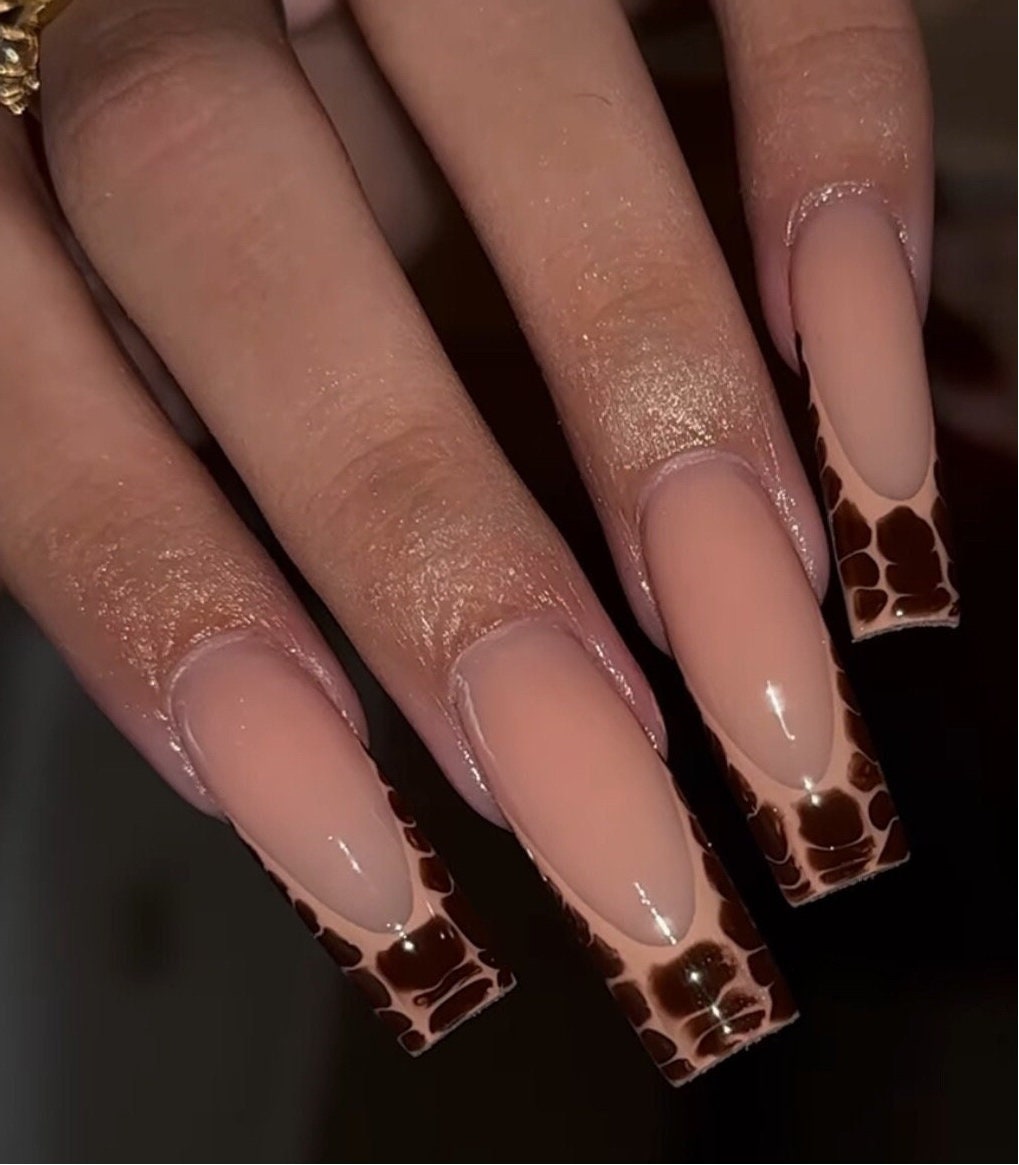Brown Croc French | fall press ons | Handmade Press On Nails