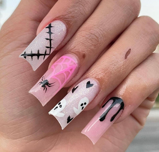 Pink Spooky Set | Halloween press-on Nails | Handmade Press On Nails -
