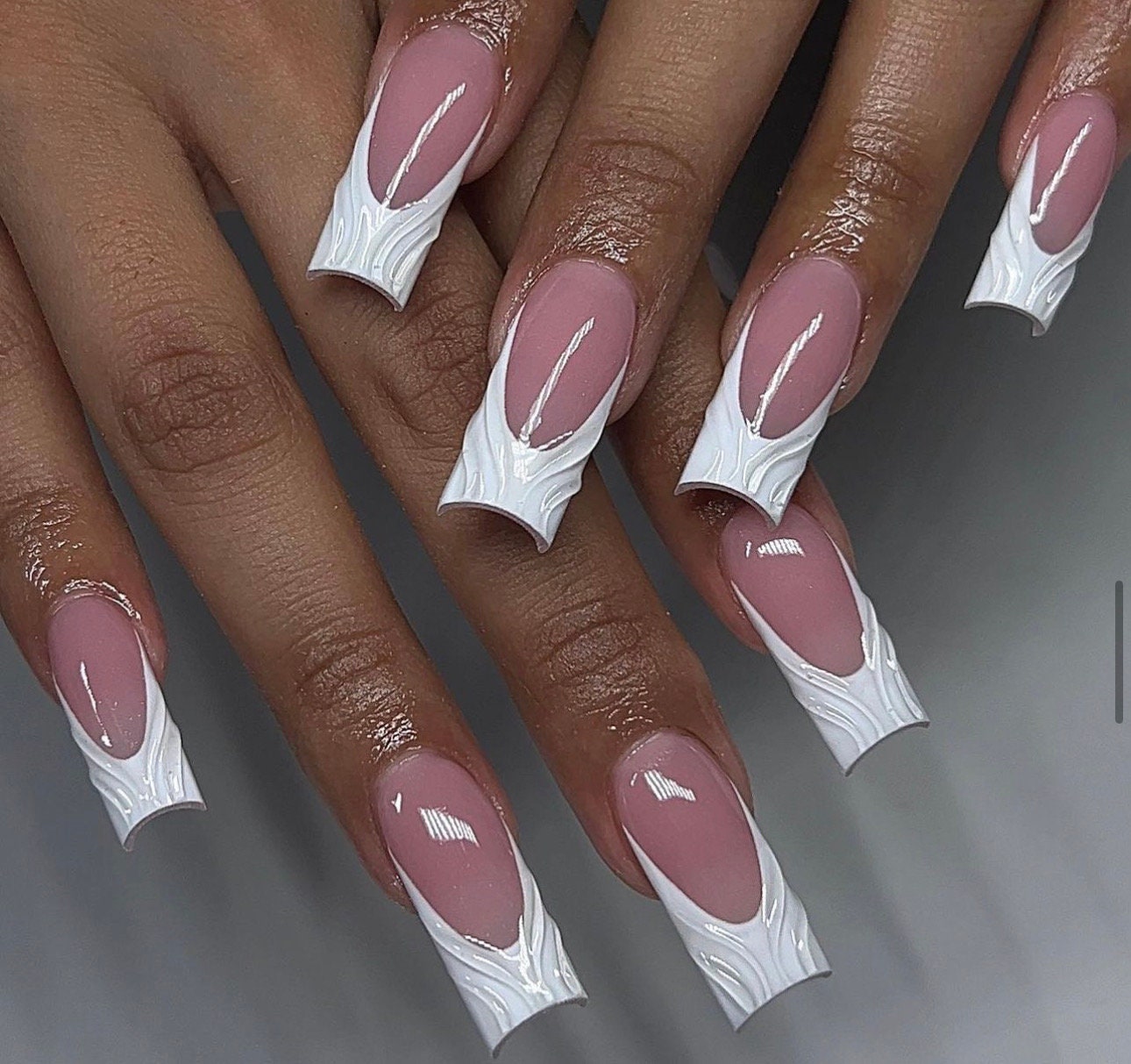 White Frenchies + 3D | fall press ons | Handmade Press On Nails