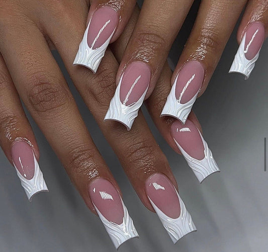 White Frenchies + 3D | fall press ons | Handmade Press On Nails