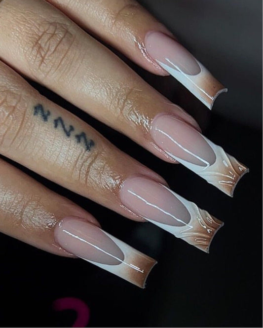 3D textured ombré frenchie | fall press ons | Handmade Press On Nails
