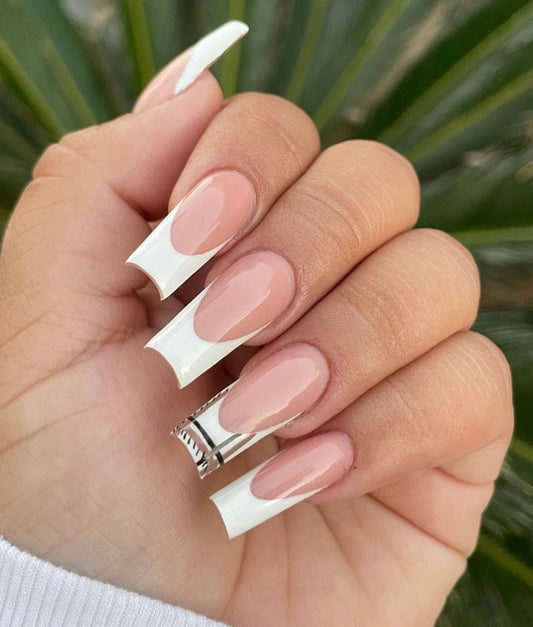 White Frenchies + Plaid | fall press ons | Handmade Press On Nails