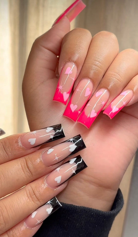 French Tip + Hearts Nails | press Ons | Handmade Press On Nails