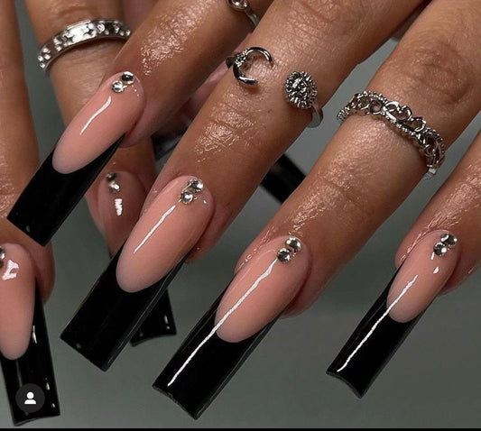 Black French + Cuticle Bling press ons | press on nails | Handmade Press On Nails