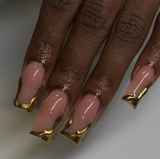 Gold 3D Chrome press ons | press on nails | Handmade Press On Nails