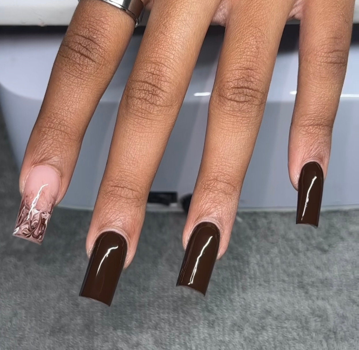 Mocha brown + Marble press ons | Winter press on nails | Handmade Press On Nails