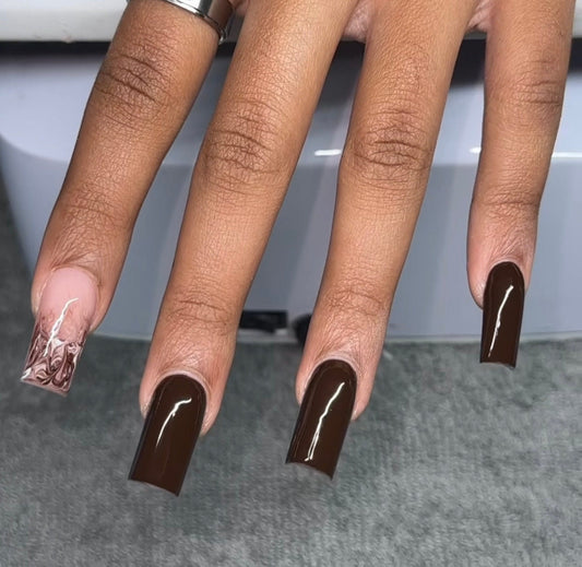 Mocha brown + Marble press ons | Winter press on nails | Handmade Press On Nails