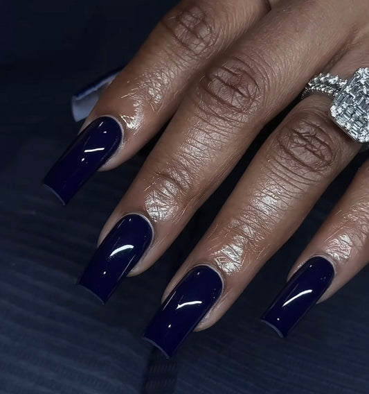 Solid Deep Navy press ons | Winter press on nails | Handmade Press On Nails