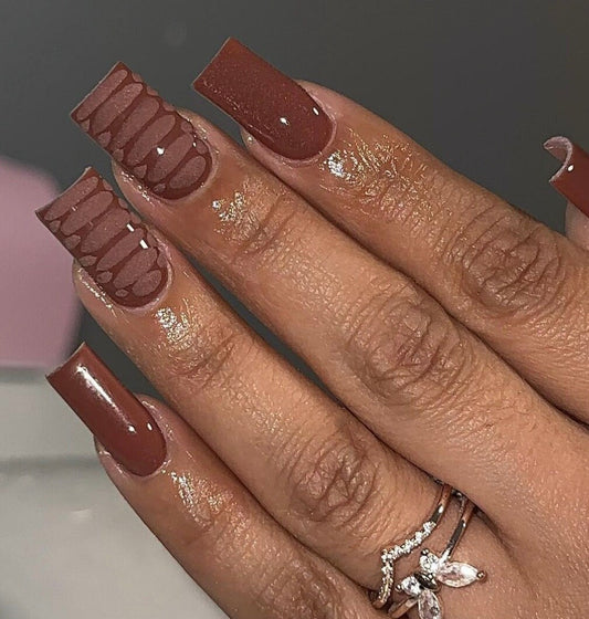 Solid Milk Chocolate + Croc print press ons | Winter press on nails | Handmade Press On Nails