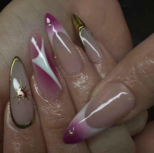 Abstract french + 3D press ons | Spring press on nails | Handmade Press On Nails