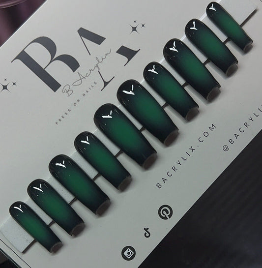 Black + Green Aura press ons | Springpress on nails | Handmade Press On Nails