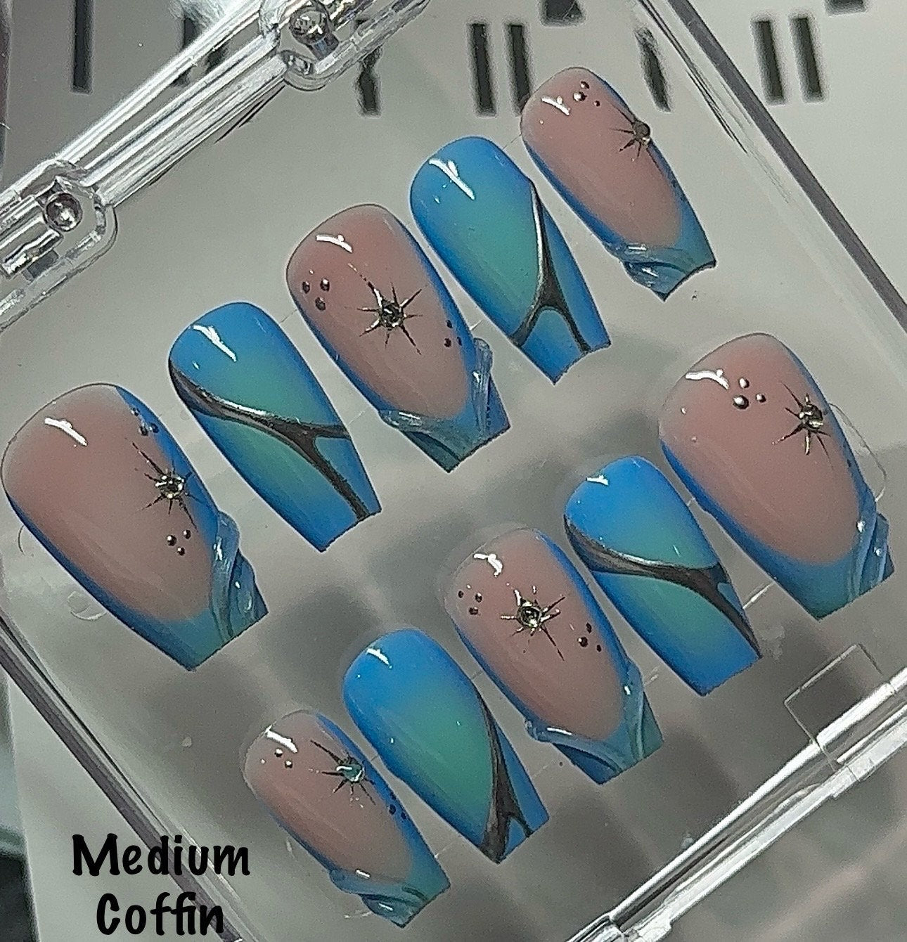 Abstract french + 3D press ons | Spring press on nails | Handmade Press On Nails