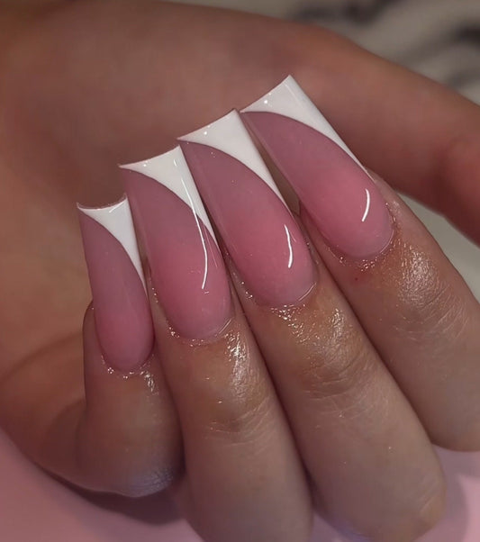 Pink Half V-Cut French press ons | Summer press on nails | Handmade Press On Nails