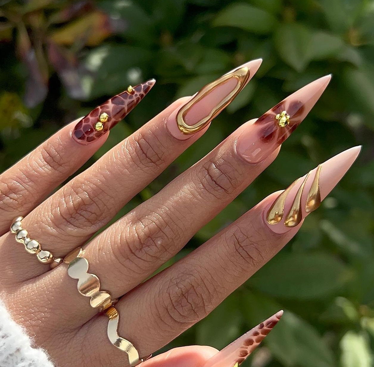 Brown Croc + Gold Chrome press ons | Spring press on nails | Handmade Press On Nails