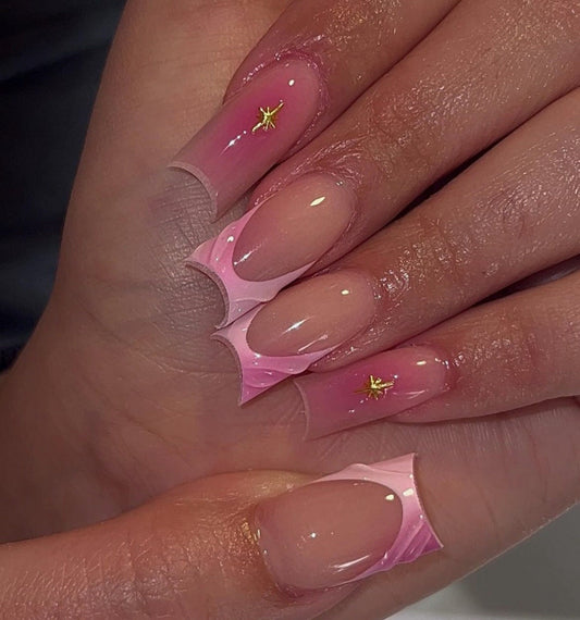 Pink Aura + Gold Chrome press ons | Spring press on nails | Handmade Press On Nails