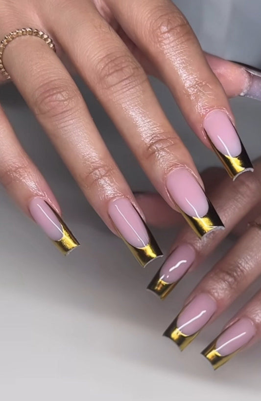 Gold Chrome French press ons | Summer press on nails | Handmade Press On Nails