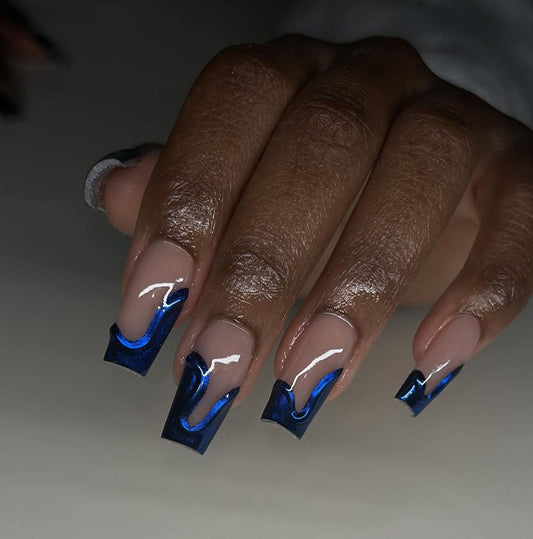 3D Blue Chrome abstract Tips press ons | Summer press on nails | Handmade Press On Nails