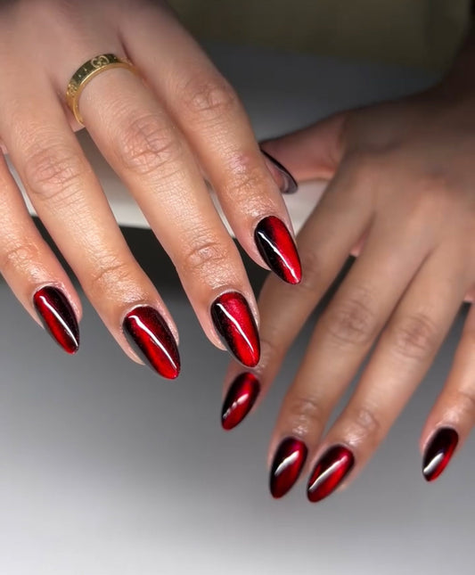 Red Velvet CatEye press ons | Spring press on nails | Handmade Press On Nails