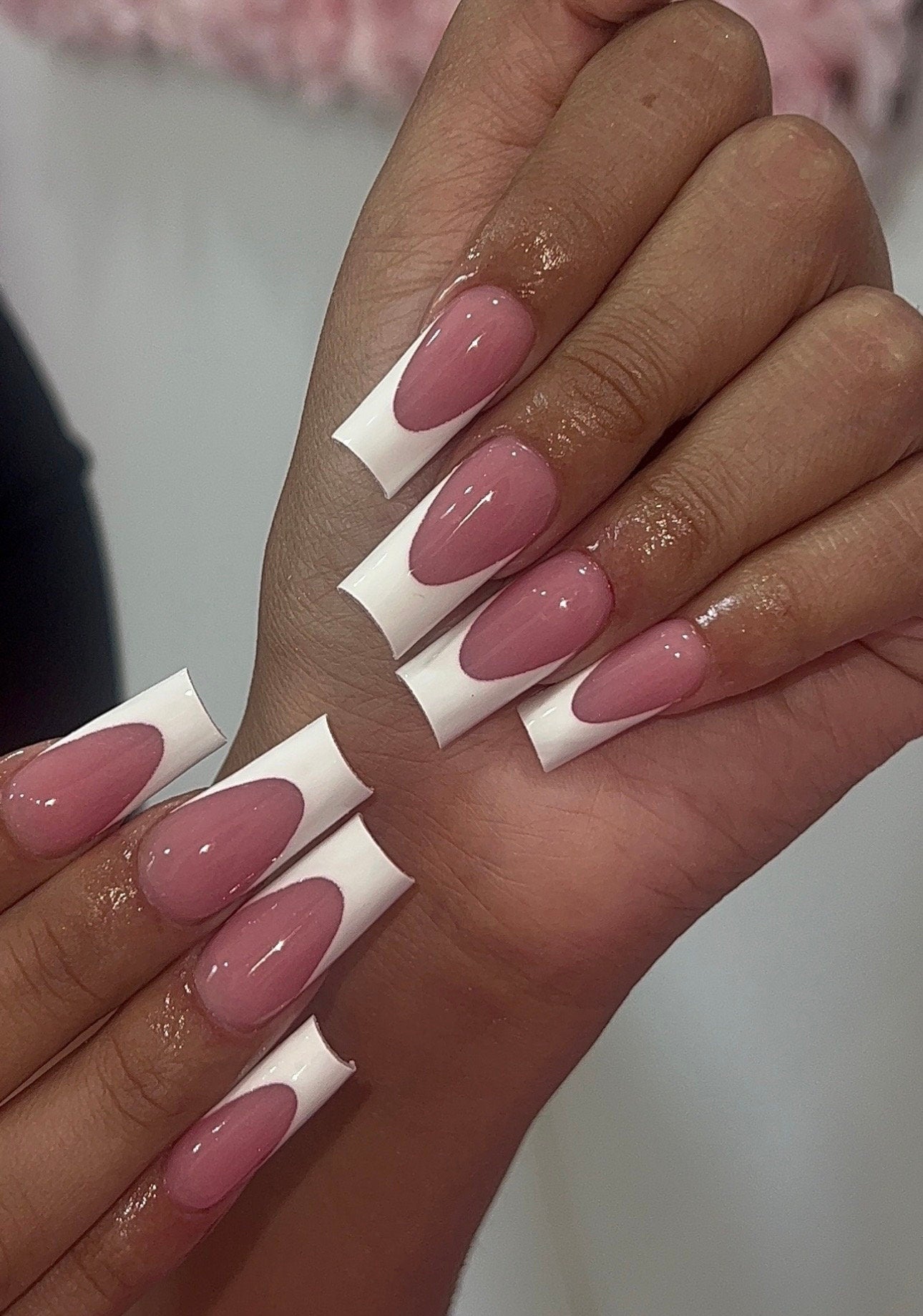 Classic Pink & White French tips press ons | Spring press on nails | Handmade Press On Nails