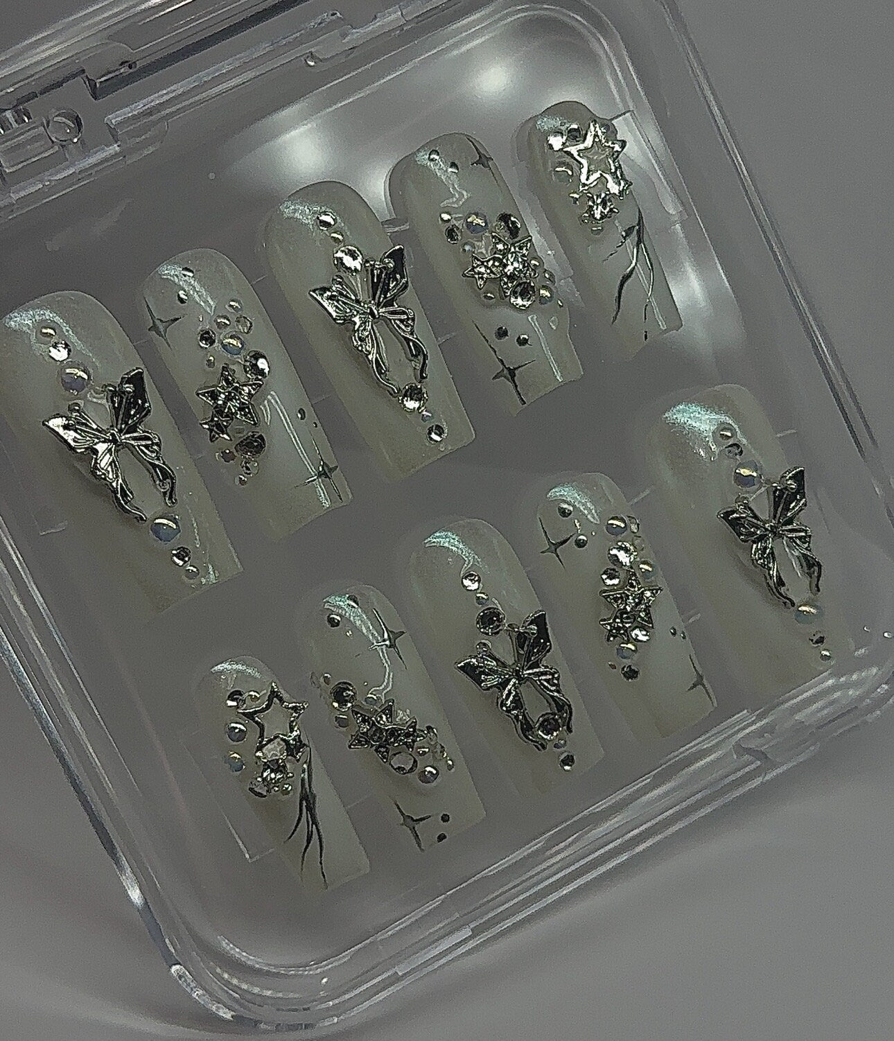 Glazed Chrome + Molten Butterfly press ons | Spring press on nails | Handmade Press On Nails