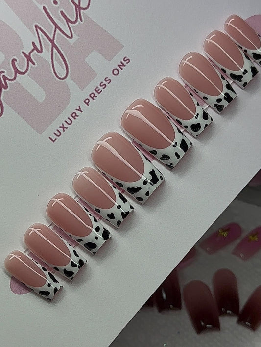 Cow Print French press ons | Summer press on nails | Handmade Press On Nails