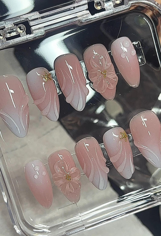 Powder blue 3D Aura + Jelly Flower press ons | Spring press on nails | Handmade Press On Nails