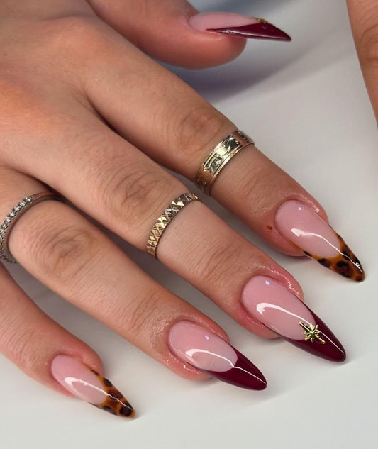 Tortoise + Wine Frenchies press ons | Fall press on nails | Handmade Press On Nails