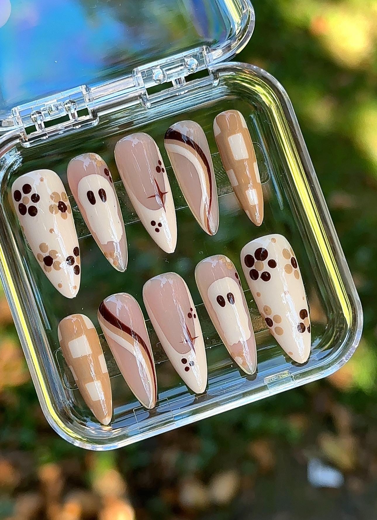 Neutral Fall Ghosties press ons | Fall press on nails | Handmade Press On Nails