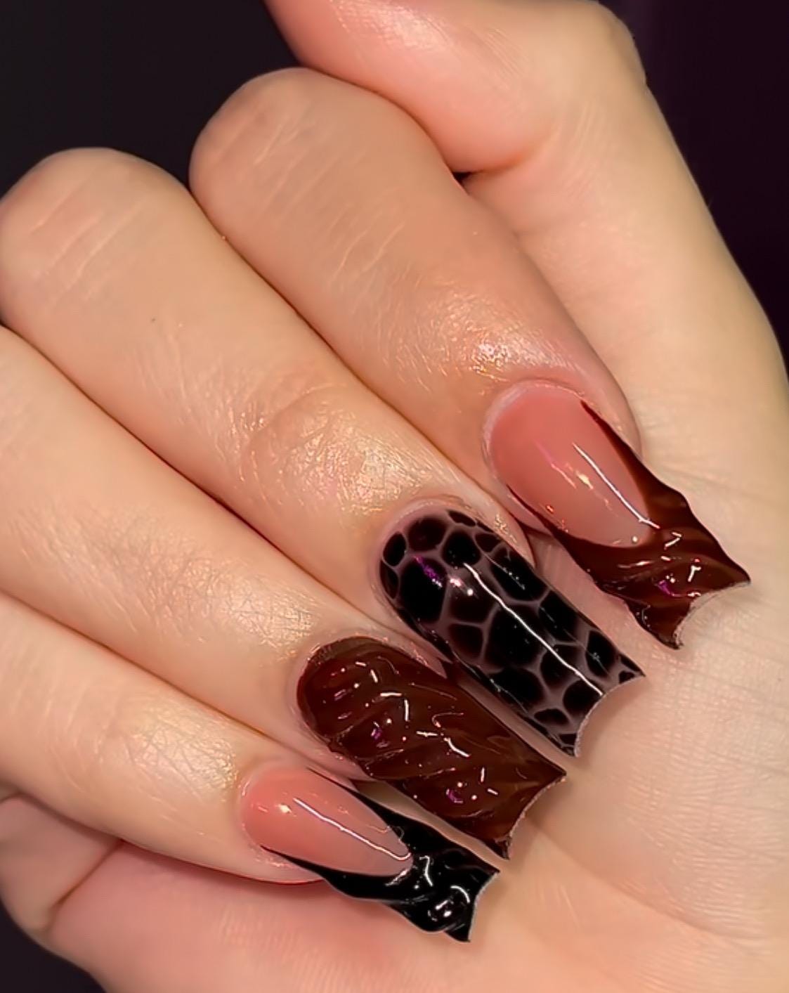 3D Fall French + Animal Print press ons | Fall press on nails | Handmade Press On Nails