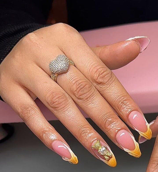 3D Ombré French + Charms press ons | Fall press on nails | Handmade Press On Nails