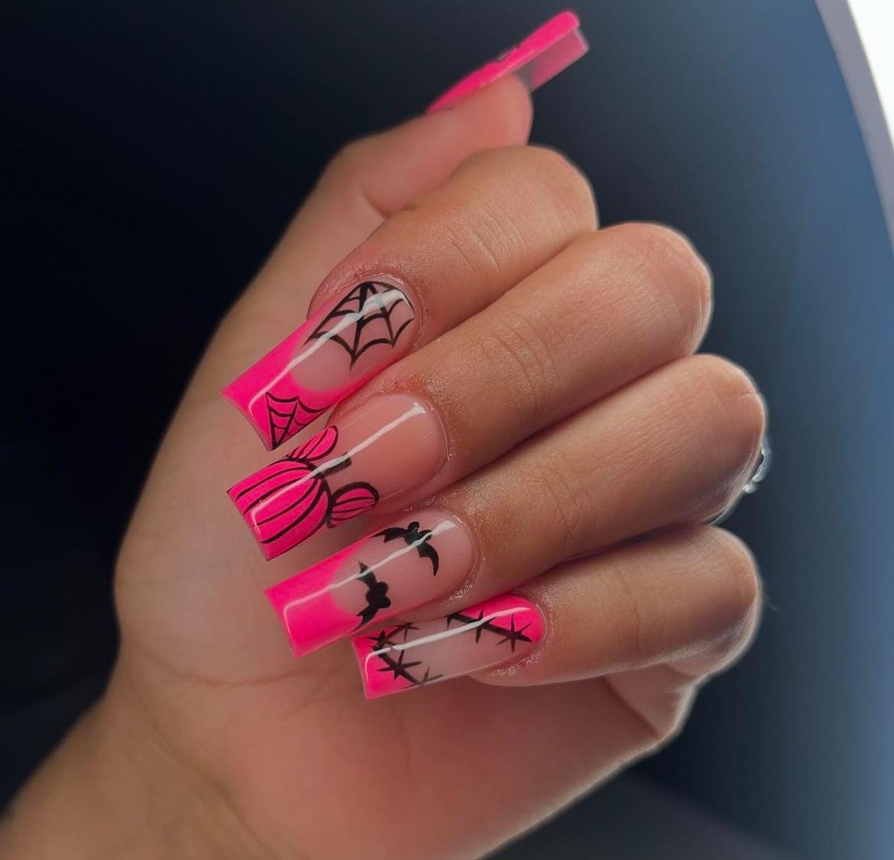 Hot Pink Halloween press ons | ghost face press ons | Handmade Press On Nails