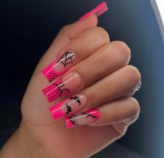Hot Pink Halloween press ons | ghost face press ons | Handmade Press On Nails