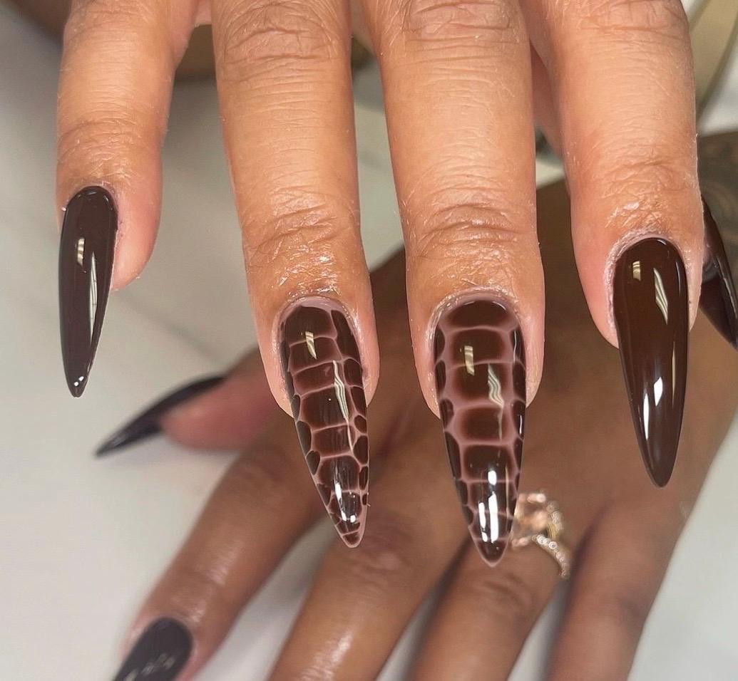 Brown Croc Print + Solid press ons | Spring press on nails | Handmade Press On Nails