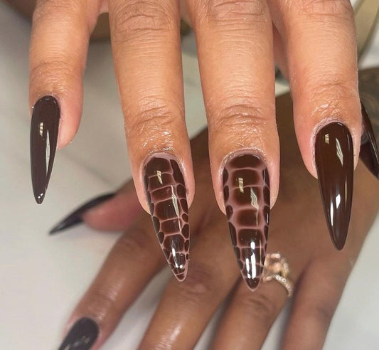 Brown Croc Print + Solid press ons | Spring press on nails | Handmade Press On Nails