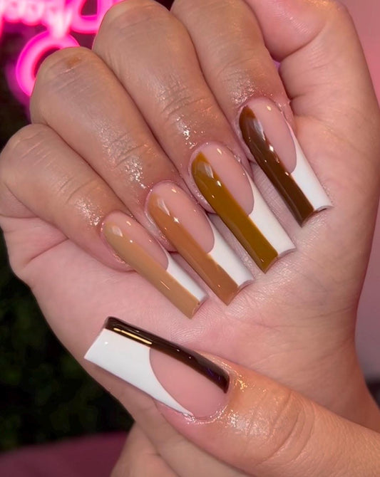Half Brown Gradient French press ons | Fall press on nails | Handmade Press On Nails