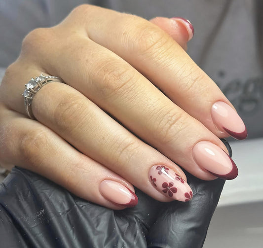 Wine french + flowers press ons | Spring press on nails | Handmade Press On Nails