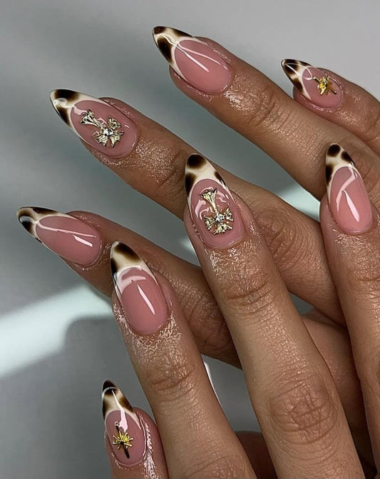 Blooming French + Charms press ons | Fall press on nails | Handmade Press On Nails