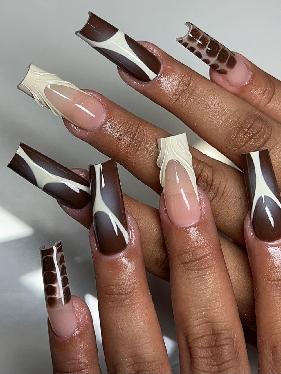 Brown Neutral Abstract press ons | Spring press on nails | Handmade Press On Nails