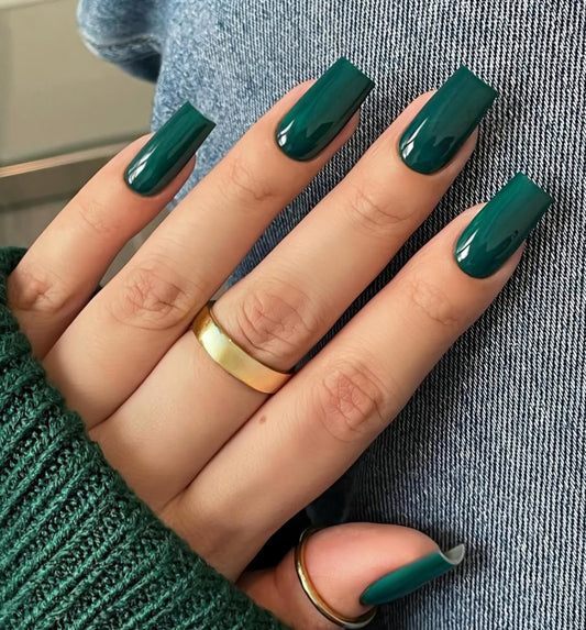Evergreen Solid press ons | press on nails | Handmade Press On Nails