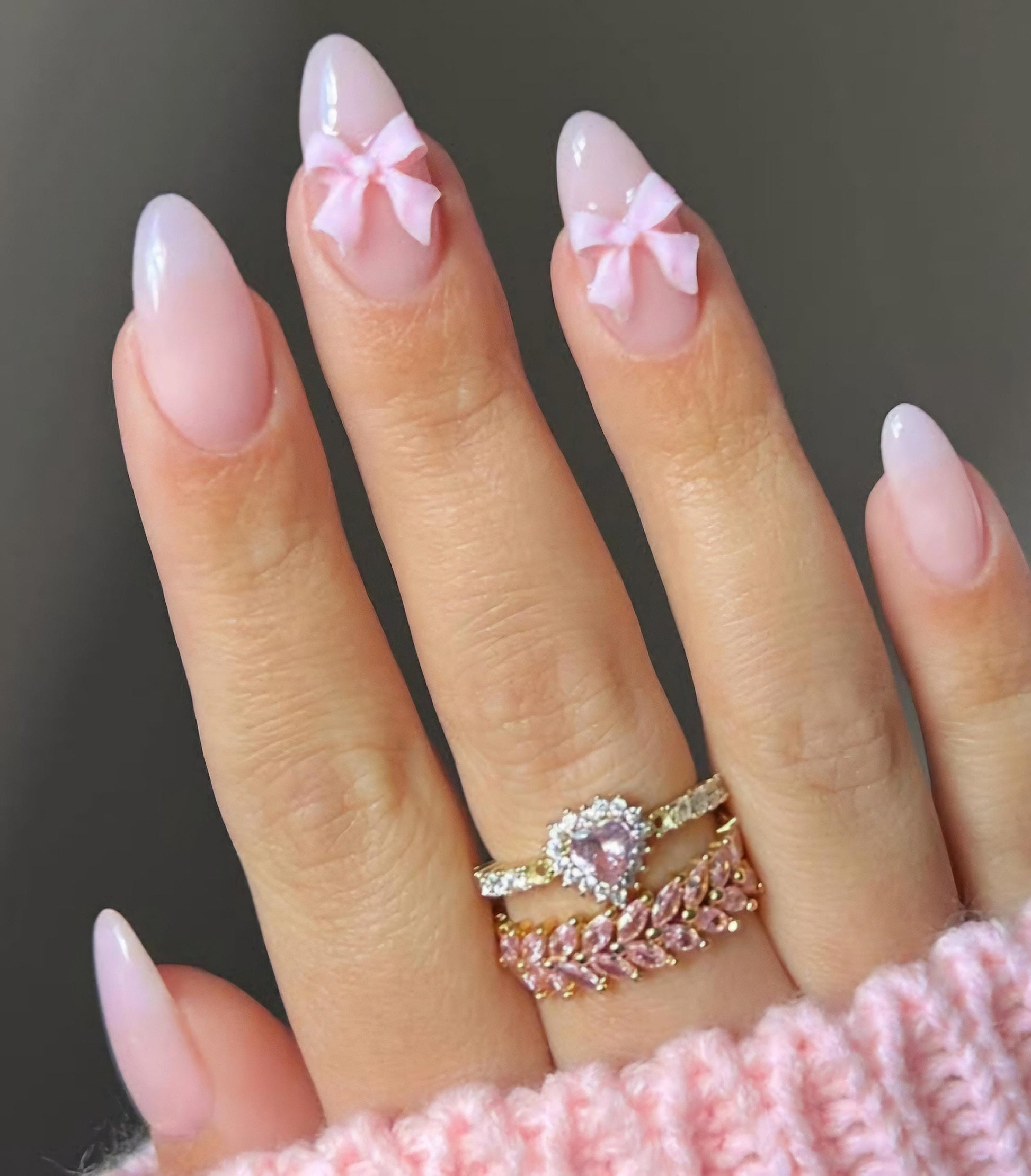Soft Pink + Bows press ons | Spring press on nails | SpringPress On Nails | Handmade Press On Nails