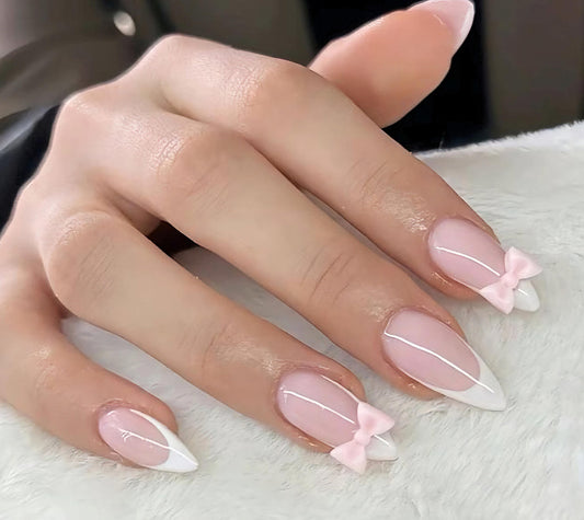 Soft Pink + Bows press ons | Spring press on nails | SpringPress On Nails | Handmade Press On Nails
