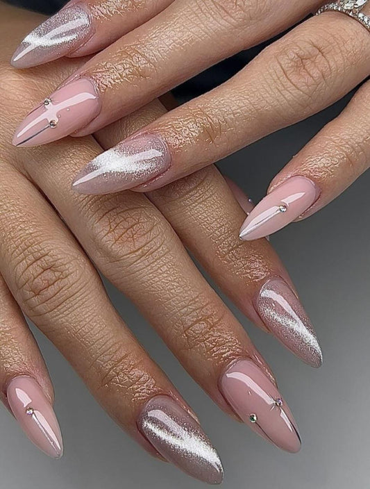 Silk Cateye + Twinkling stars press ons | Holiday press on nails | Winter Press On Nails | Handmade Press On Nails