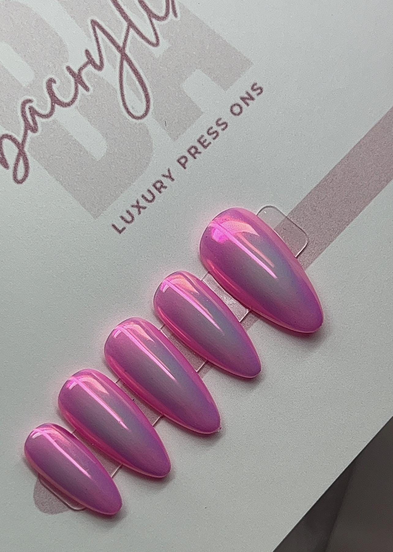 Pink Aura Chrome press ons | Spring press on nails | Handmade Press On Nails | SpringPress on Nails